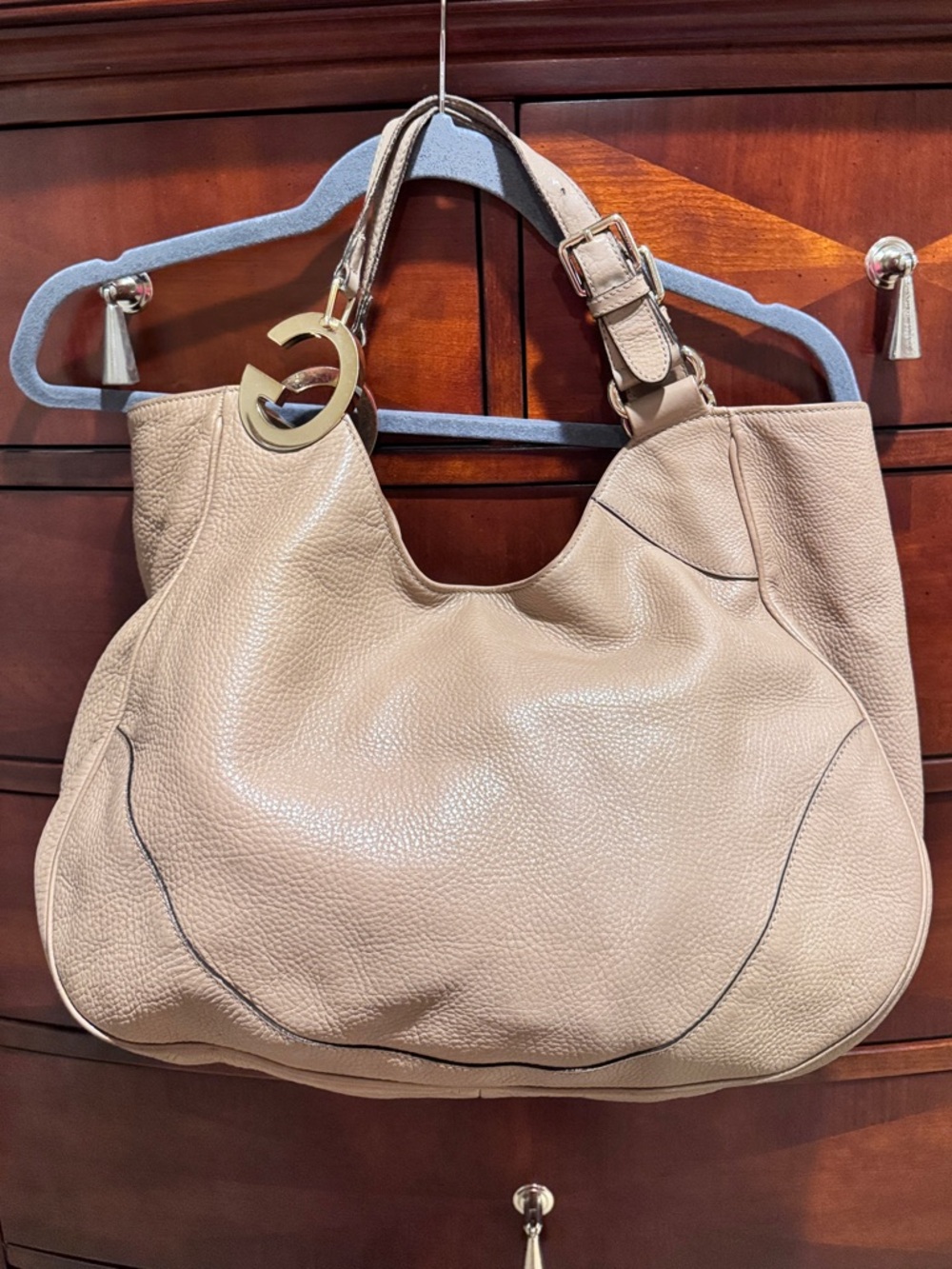Gucci Pebbled Leather Shoulder Hobo with Gold GG Charm